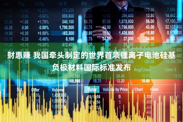 财惠赚 我国牵头制定的世界首项锂离子电池硅基负极材料国际标准发布
