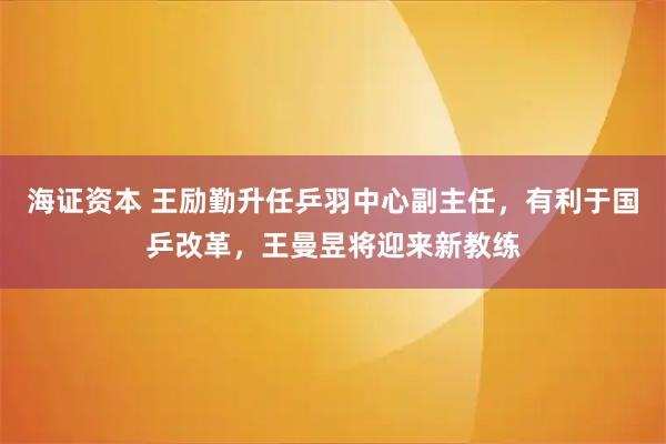海证资本 王励勤升任乒羽中心副主任，有利于国乒改革，王曼昱将迎来新教练